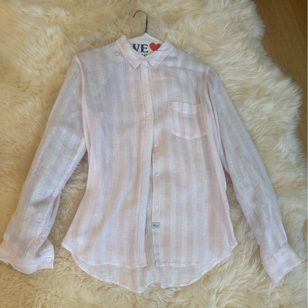 RAILS Striped Button-Down Shirt in Light Pink and White - Picture 2 of 5